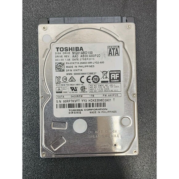 Toshiba MQ01ABD100 1TB 2.5” Hard Drive Wiped/Tested - Picture 1 of 4